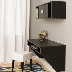 Prepac Computer Desks<Designer Floating Desk & Hutch Set, Washed Black (HRHW-0501-2M)