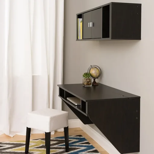 Prepac Computer Desks<Designer Floating Desk & Hutch Set, Washed Black (HRHW-0501-2M)