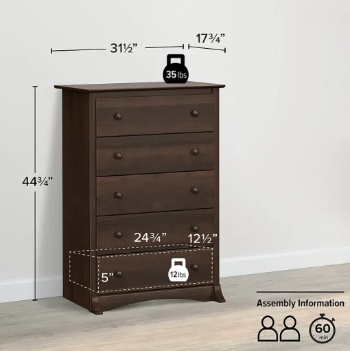 Prepac Storage Cabinets<Fremont 44.75" 5-Drawer Chest, Espresso (EDC-3345-K)