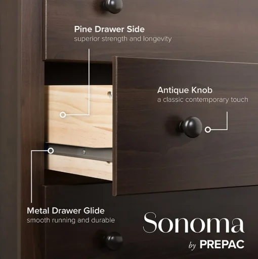 Prepac Storage Cabinets<Fremont 44.75" 5-Drawer Chest, Espresso (EDC-3345-K)