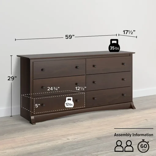 Prepac Storage Cabinets<Fremont 29" 6-Drawer Dresser, Espresso (EDC-6330-K)