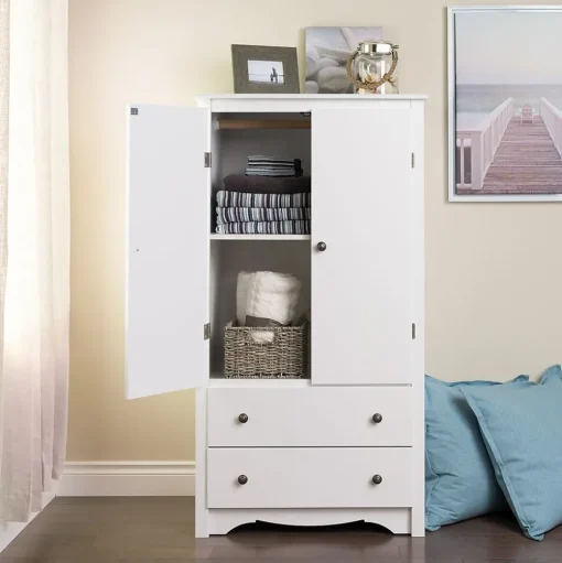Prepac Storage Cabinets<™ Monterey Composite Wood 2 Door 2 Drawer Armoire, White