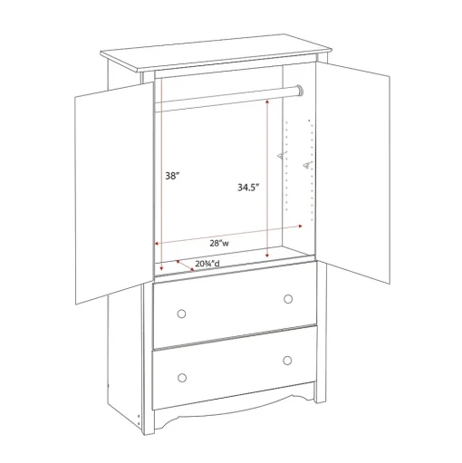 Prepac Storage Cabinets<™ Monterey Composite Wood 2 Door 2 Drawer Armoire, White