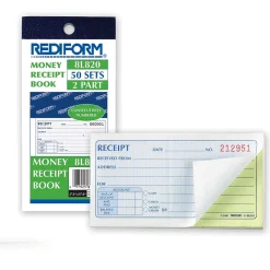 Rediform Accounting & Record Journals<Money Receipt Book, 2 3/4" x 5", 50 Sheets/Book (RED8L820)
