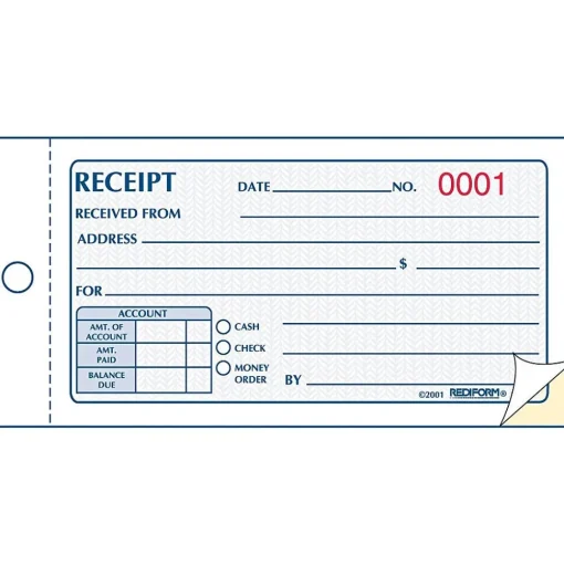 Rediform Accounting & Record Journals<Money Receipt Book, 2 3/4" x 5", 50 Sheets/Book (RED8L820)