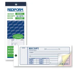 Rediform Accounting & Record Journals<Money Receipts Collection Forms, Carbonless, 3 Parts, 2 3/4" x 7" (8L802)