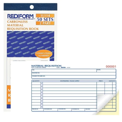 Rediform Business Forms<2-Part Carbonless Purchase Requisitions, 4.25"L x 7.88"W, 50 Sets/Book (1L114)