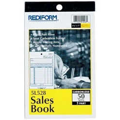 Rediform Business Forms<3-Part Carbonless Receipts, 4-1/4" x 6-3/8", 50 Sets/Book (RED5L528)