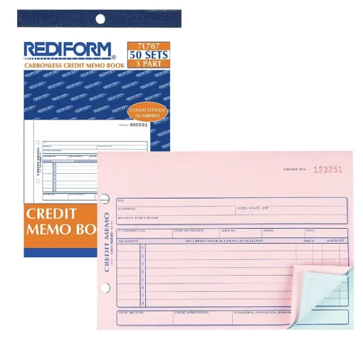 Rediform Business Forms<3-Part Carbonless Credit Memos, 5.5"L x 7.88"W, 50 Sets/Book (RED7L787)