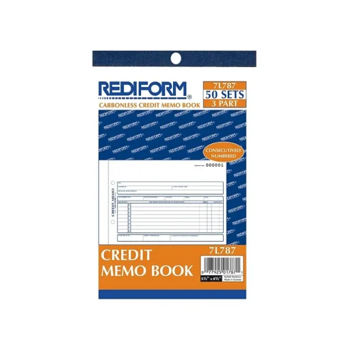 Rediform Business Forms<3-Part Carbonless Credit Memos, 5.5"L x 7.88"W, 50 Sets/Book (RED7L787)