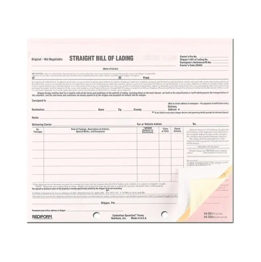 Rediform Business Forms<Snap-A-Way 3-Part Carbonless Bill of Lading, 7"L x 8.5"W, 250 Sets/Book (44301)