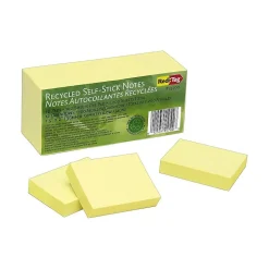 Redi-Tag Sticky Notes<Recycled Notes, 1 1/2" x 2", Yellow, 100 Sheet/Pad, 12 Pads/Pack (25700)