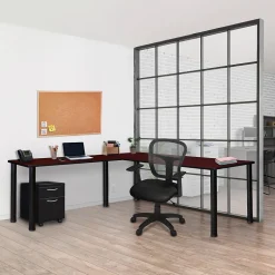 Regency L-Desks<Kee 72" L-Desk with 42" Return, Mahogany/Black (ML722442MHBPBK)