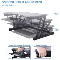 Rocelco Standing Desks<32"W Manual Adjustable Standing Desk Converter, Black (R ADRB)