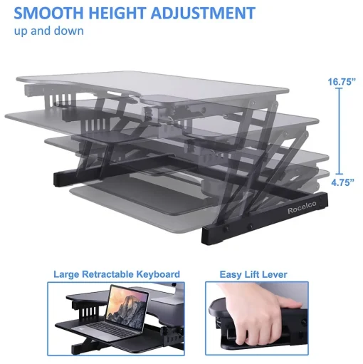 Rocelco Standing Desks<32"W Manual Adjustable Standing Desk Converter, Black (R ADRB)