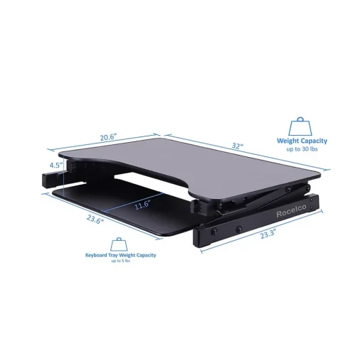 Rocelco Standing Desks<32"W Manual Adjustable Standing Desk Converter, Black (R ADRB)