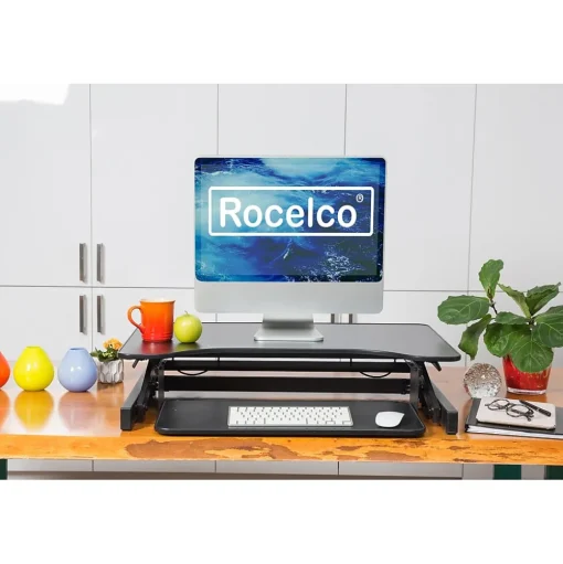 Rocelco Standing Desks<32"W Manual Adjustable Standing Desk Converter, Black (R ADRB)