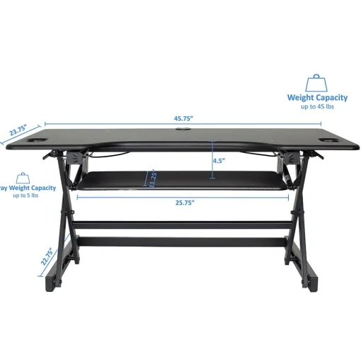 Rocelco Standing Desks<46"W Manual Adjustable Standing Desk Converter, Black (R DADRB-46)