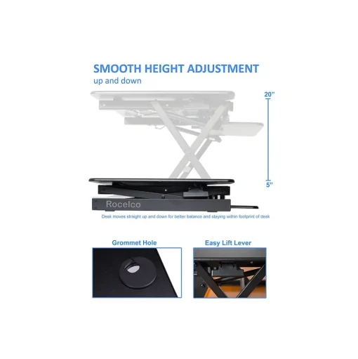 Rocelco Standing Desks<40"W Manual Adjustable Standing Desk Converter, Black (R DADRB-40)