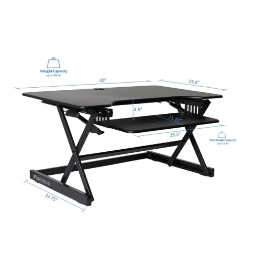 Rocelco Standing Desks<40"W Manual Adjustable Standing Desk Converter, Black (R DADRB-40)