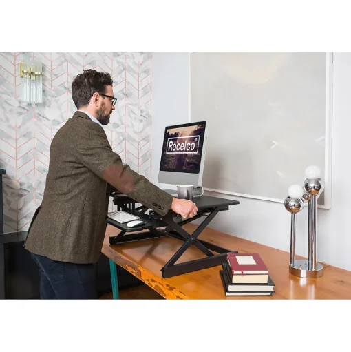 Rocelco Standing Desks<40"W Manual Adjustable Standing Desk Converter, Black (R DADRB-40)