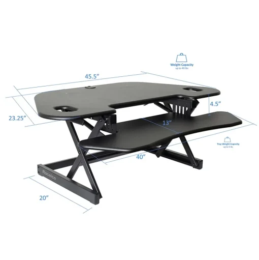 Rocelco Standing Desks<46"W Manual Adjustable Corner Standing Desk Converter, Black (R CADRB-46)