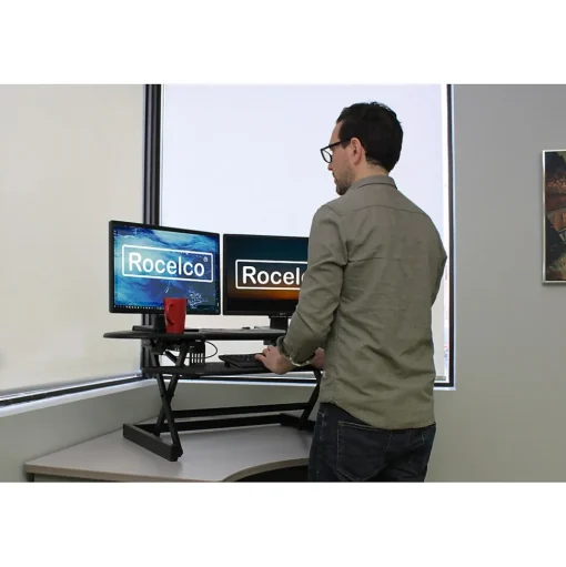 Rocelco Standing Desks<46"W Manual Adjustable Corner Standing Desk Converter, Black (R CADRB-46)