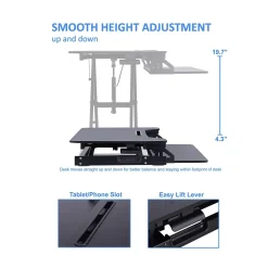 Rocelco Standing Desks<32"W Manual Adjustable Standing Desk Converter, Black (R VADRB)