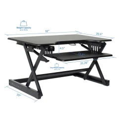 Rocelco Standing Desks<32"W Manual Adjustable Standing Desk Converter, Black (R EADRB2)