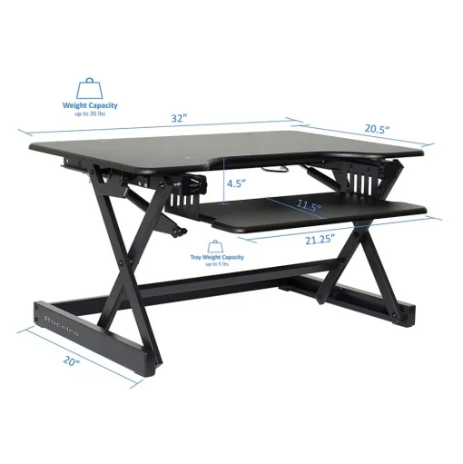 Rocelco Standing Desks<32"W Manual Adjustable Standing Desk Converter, Black (R EADRB2)