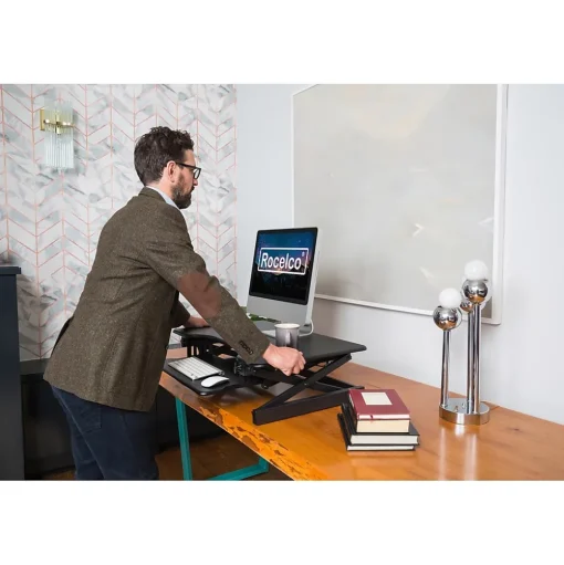 Rocelco Standing Desks<32"W Manual Adjustable Standing Desk Converter, Black (R EADRB2)