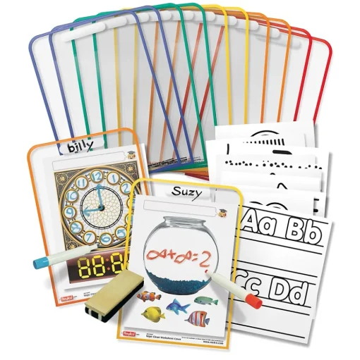 Roylco Dry Erase<Wipe Clean Worksheet Cover Dry-Erase Whiteboard, Plastic Frame, 9" x 12" (R-59040)