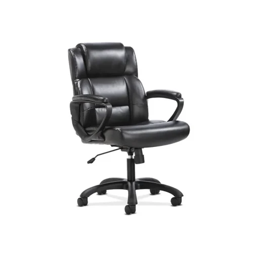 Sadie Office Chairs<Mid-Back Executive Chair, Fixed Padded Arms, Black Leather (BSXVST305)