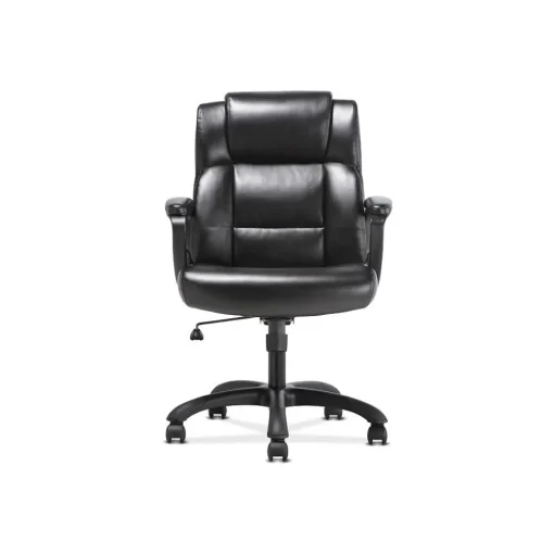Sadie Office Chairs<Mid-Back Executive Chair, Fixed Padded Arms, Black Leather (BSXVST305)
