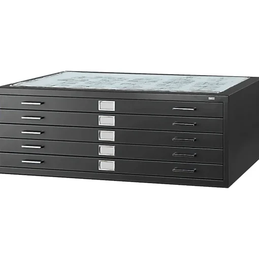Safco File Cabinets<5-Drawer Steel Flat File Cabinet, 30" x 42" Documents, Black (4996BLR)