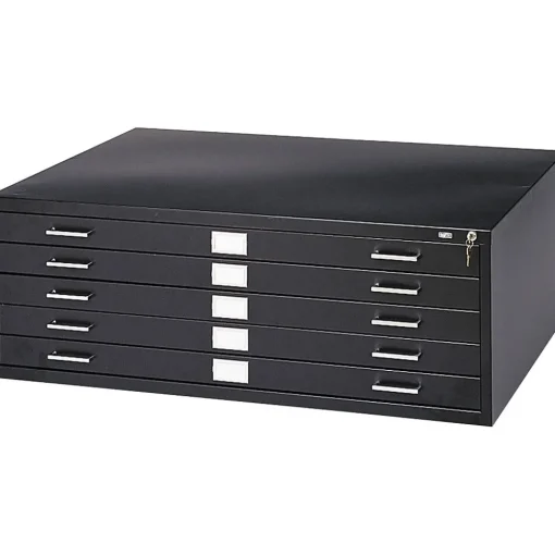 Safco File Cabinets<5-Drawer Steel Flat File Cabinet, 24" x 36" Documents, Black (4994BLR)