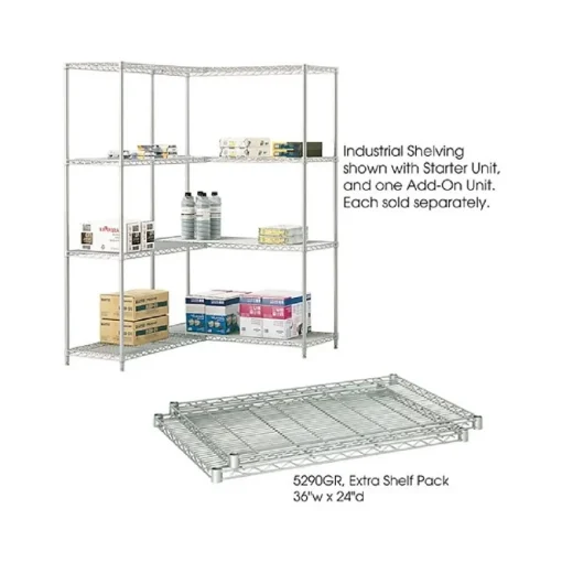 Safco Shelving<Industrial Extra 2-Shelf Metal Shelf, 36", Metallic Gray (5290GR)