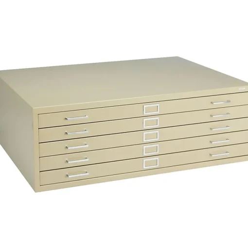 Safco File Cabinets<® Steel Flat File, For Sheets up to 43" x 32", 5-Drawer, Tropic Sand, 16 1/2"H x 46 3/8"W x 35 3/8"D