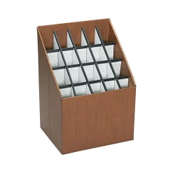 Safco File Cabinets<Upright 20-Slot Mobile Roll File, 22"H x 15"W x 12"D, Walnut Wood (3081)