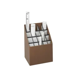 Safco File Cabinets<Upright 20-Slot Mobile Roll File, 22"H x 15"W x 12"D, Walnut Wood (3081)