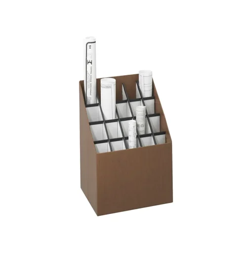 Safco File Cabinets<Upright 20-Slot Mobile Roll File, 22"H x 15"W x 12"D, Walnut Wood (3081)