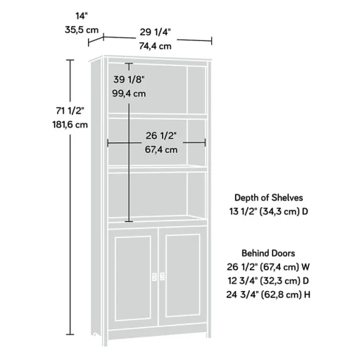 Sauder Bookcases<Cottage Road 71"H 5-Shelf Bookcase with Adjustable Shelves, Mystic Oak (422476)