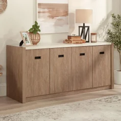 Sauder Storage Cabinets<Dixon City 30"H Storage Credenza with 2 Shelves, Brushed Oak (432894)