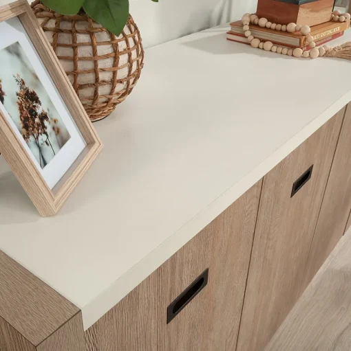 Sauder Storage Cabinets<Dixon City 30"H Storage Credenza with 2 Shelves, Brushed Oak (432894)