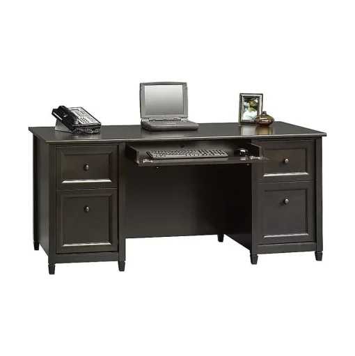 Sauder Corner Desks<Edge Water Collection 65" Wood Executive Desk, Estate Black (409042)