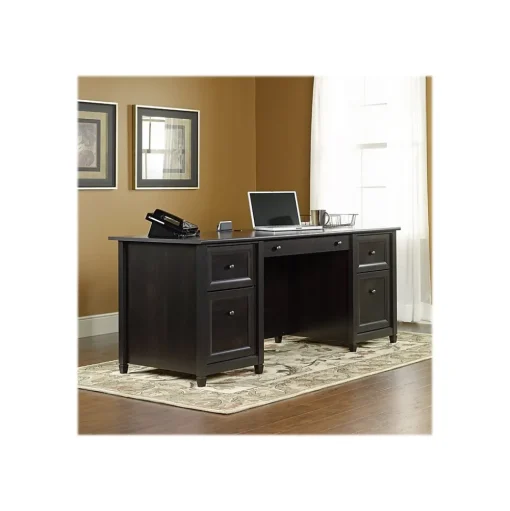Sauder Corner Desks<Edge Water Collection 65" Wood Executive Desk, Estate Black (409042)