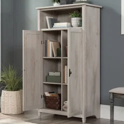 Sauder Storage Cabinets<Edge Water 60"H Storage Cabinet with 5 Shelves, Chalked Chestnut (434766)
