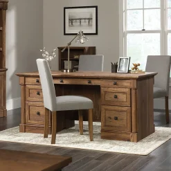 Sauder Office Desks<Palladia 65"W Executive Desk, Vintage Oak (420604)