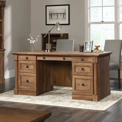 Sauder Office Desks<Palladia 65"W Executive Desk, Vintage Oak (420604)
