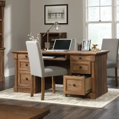 Sauder Office Desks<Palladia 65"W Executive Desk, Vintage Oak (420604)